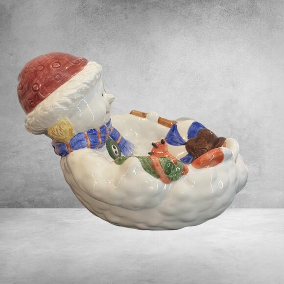 VINTAGE TREAT BOWL -- Frosty Snowman, Shallow Bowl, Christmas Decor, Tableware - Picture 7 of 8